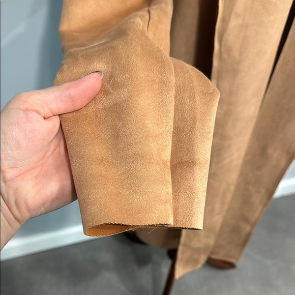 Catherine Malandrino  Faux Suede Tan Open Front Long  Jacket - Picture 6 of 9